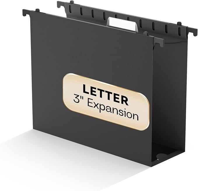 Plastic Hanging File Folder Extra Capacity,3" Expansion Large Hanging File Organizer,12 Pack Reinforced Hang Folders with Tabs,12 Pack Colored Letter Folders for Filing Cabinet/File Box/Frame