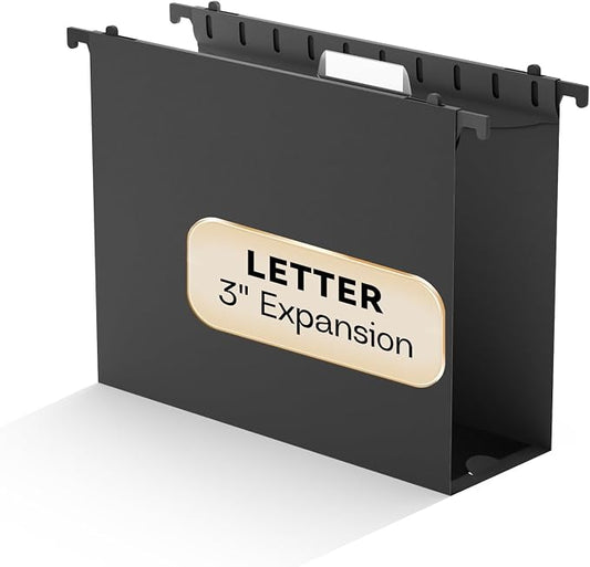 Plastic Hanging File Folder Extra Capacity,3" Expansion Large Hanging File Organizer,12 Pack Reinforced Hang Folders with Tabs,12 Pack Colored Letter Folders for Filing Cabinet/File Box/Frame