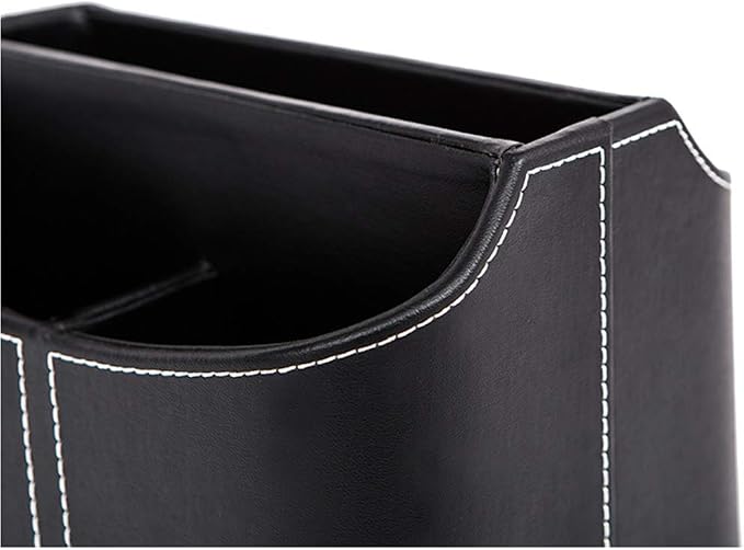 PU Leather Remote Control Holder Rotate 360 degrees Desk Organizer Storage Box for Remote Caddy,TV Guide, Mobile Phone, Pen,Stationery and Media Storage,Bedside Table Organizer(Black)
