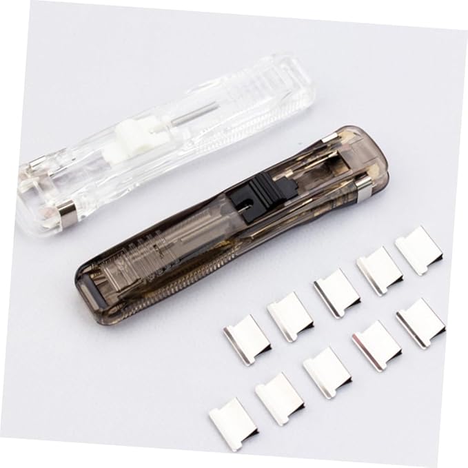 Homoyoyo Portable Desk Stapler and Reusable Clip Stapler with 200pcs Fastener Clips, Compact Desktop Binding Tool for Home and Office Document Organization