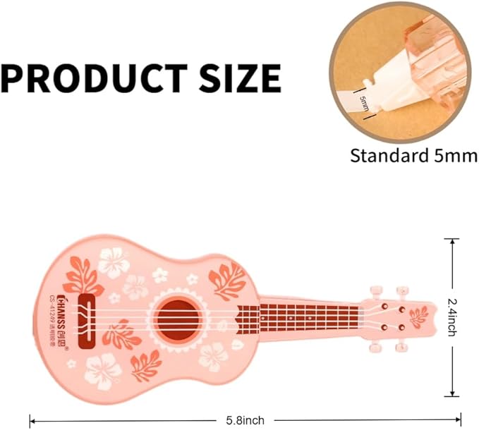 2-Pack Guitar-Shaped Correction Tape, 65ft Each- Aesthetic Cute and Unique Design, Smooth White Correction Tape, Portable and Easy-to-Use, Suitable for School, Office & Home, Pink&Blue