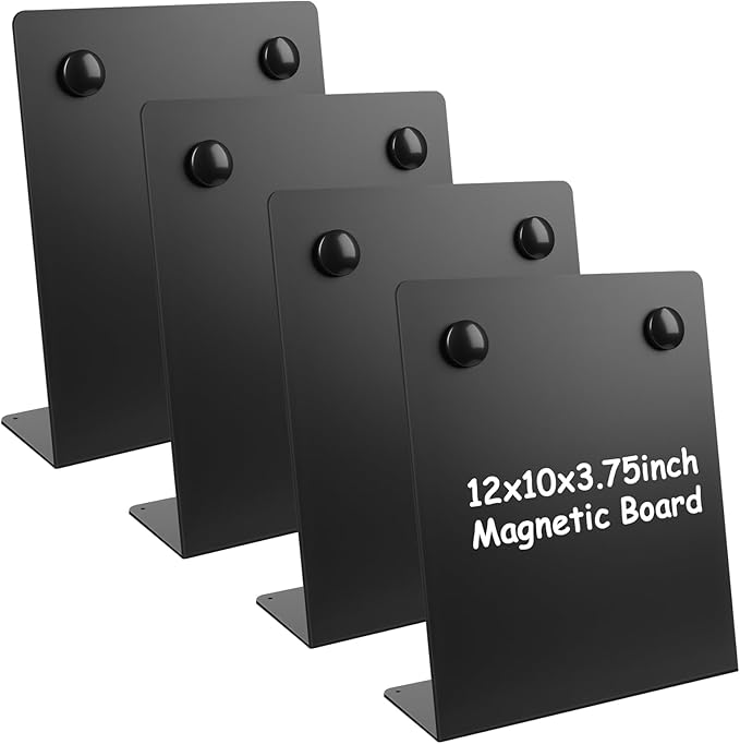 4 Pcs Large Magnetic Bulletin Board with Stand, 12x10x3.75inch Metal Magnet Display Board, Tabletop Memo Board, Magnetic Display Stand with 8 Magnets for Home School Office (4 Pcs, 12x10x3.75inch)
