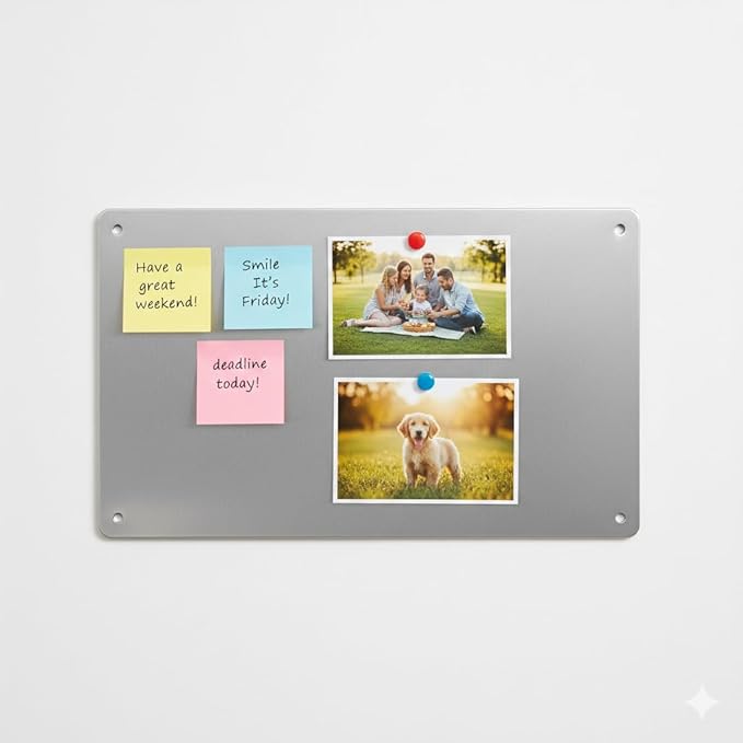 17.1" x 11.8" 4 Pack Alloy Steel Magnetic Board - Magnet Bulletin Board to Display Magnetic Letters Numbers Animal, Poetry, Spice Jars, Notes, Photos, Suitable for Wal (4)