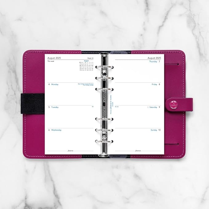 Filofax Calendar Diary Refill, Personal/Compact Size, Week-to-View, Academic, White Paper, Unruled, English, August 2025 to July 2026 (C68452-26)
