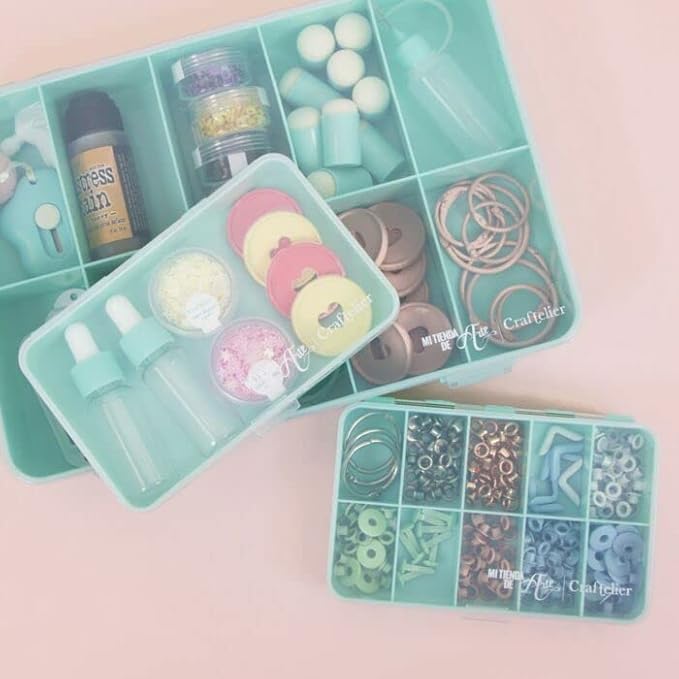 Craftelier - Organizing Box with 10 Compartments for Scrapbooking and Craft Materials | Dimensions 26.5 x 17.8 x 4.2 cm (10.4“ x 7” x 1.65") - White and Transparent Color