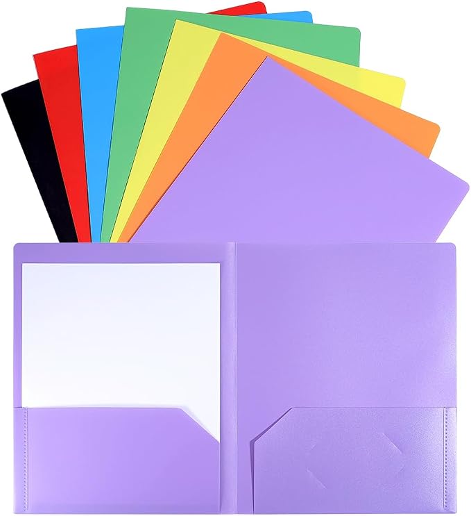 WADORN 14 Pcs Plastic Folders with Pockets, 7 Styles Document Folders Poly File Holds 11x9 Inch Paper Pocket Folder Durable Divider Folder Back to School Supplies for School Office Business Home