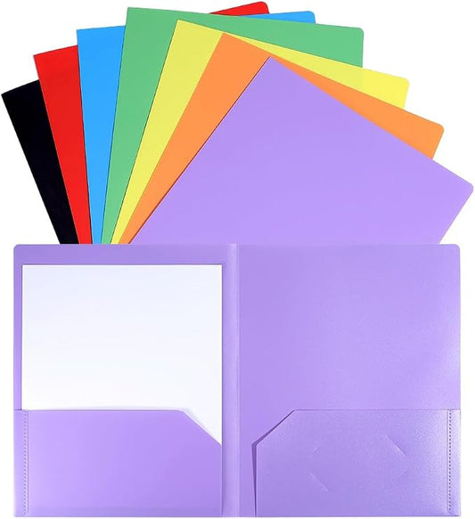 WADORN 14 Pcs Plastic Folders with Pockets, 7 Styles Document Folders Poly File Holds 11x9 Inch Paper Pocket Folder Durable Divider Folder Back to School Supplies for School Office Business Home