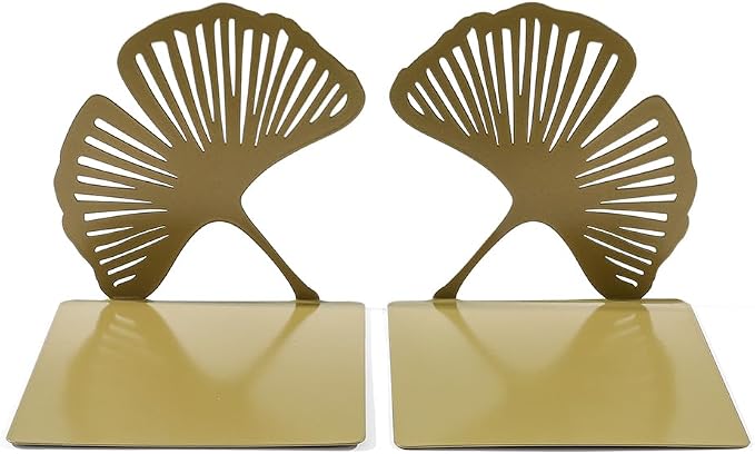 Ginkgo Leaf Metal Bookend, Botanical Leaf Veins Heavy Duty Book Stand, Home and Office Bookshelf Decorative End of The Book (Big Ginkgo Leaf)