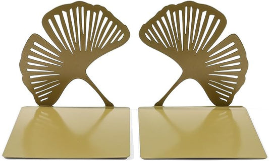 Ginkgo Leaf Metal Bookend, Botanical Leaf Veins Heavy Duty Book Stand, Home and Office Bookshelf Decorative End of The Book (Big Ginkgo Leaf)