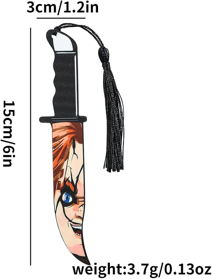 3Pcs Horror Movie Series Bookmarks, Featured Characters Halloween Themed Dagger Acrylic Bookmarks for Book Fans, Writers, Scholars, Bookworms, Friends (3Pcs Joker the Knife)