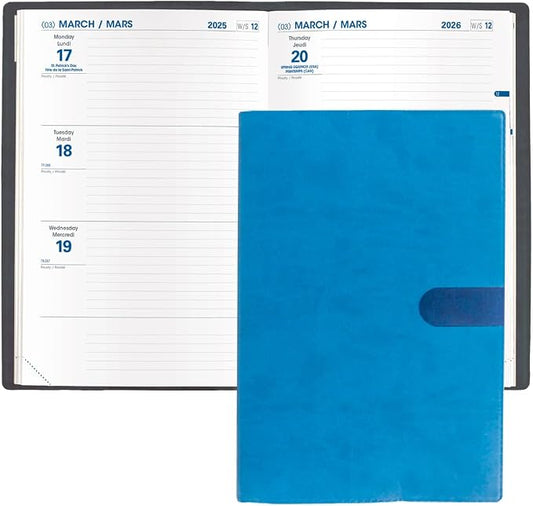 Quo Vadis 2026 Hebdo - Bi-Lingual (EN/FR) - Weekly/Monthly Planner - 12 Months, Jan. to Dec. - 6 1/4 x 9 3/8" - Smooth Faux Suede Texas Blue Covers - Productivity Time Management Organizer