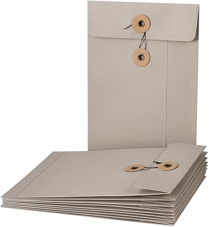 10 Pcs Vintage Kraft Paper File Folder Thickened A5 Filing Envelope Project Photo Pockets Reusable Document Wallet Bag with String Tie Closure for Office Home