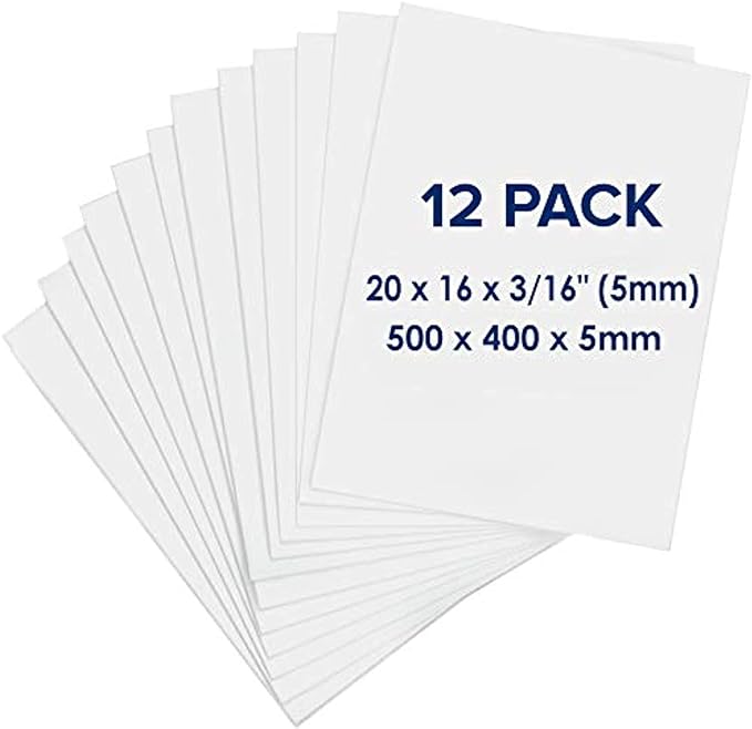 Foam Board 16 x 20 x 3/16" - Premium 12 Pack - White Poster Board, Acid Free, Double Sided, Rigid, Sign Board Foamboard for Mounting, Crafts, Paintings Prints, Art, Display, Presentation and Projects