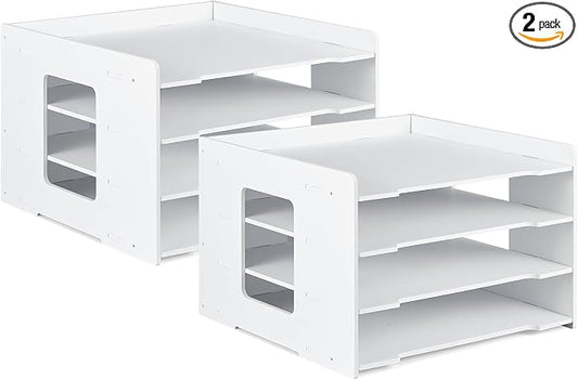Juexica 2 Pack 4 Tier Scrapbook Paper Organizer 8.3 x 12.6 x 12.6 Inch Stackable Paper Storage Holder for Desk Desktop File Organizer for Home Office Classroom School