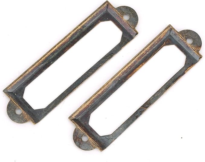 20PCS Metal Drawer Label Holders, Retro Exquisite File Cabinet Label Frames Card Tag Label Holder with Screws for Office Drawers Shelves (Bronze Color)