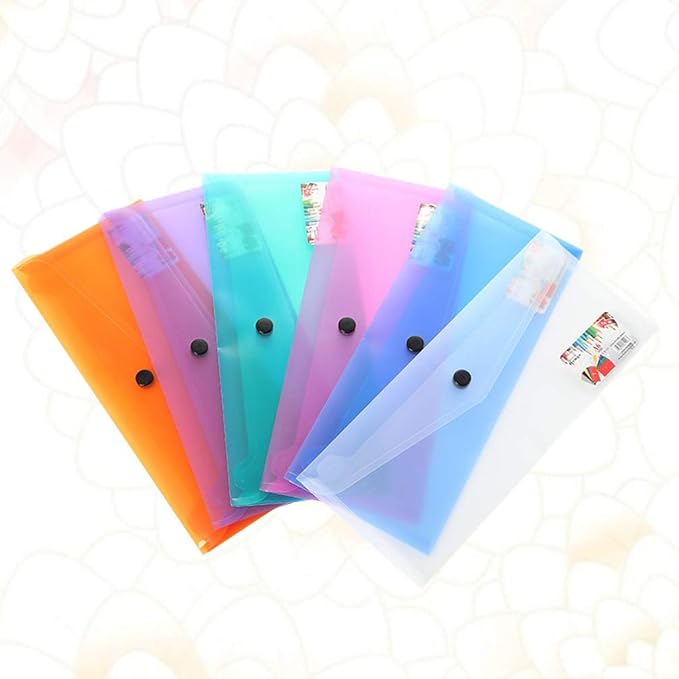 6Pcs Plastic File Folder Envelopes Document Organizer with Snap Button Clear File Folders for School Office Filling Product (Random Color)