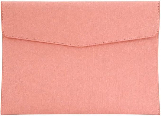 A4 PU Leather File Holder Document Folder Pink Thin Waterproof Portfolio Filing Envelope Oragnizer Pocket Storage Case with Snap Closure for Receipt Contract Stationery Tablet