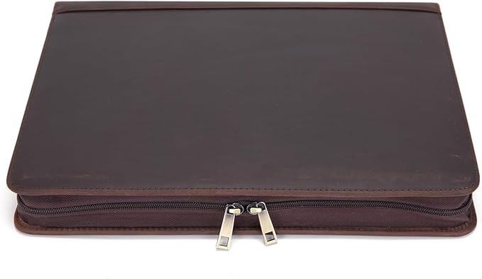 Personalized Genuine Leather Portfolio for Women and Men, Custom Engraved 8.5 x 11 Legal Padfolio, Zippered Notebook Laptop Organizer, Business Executive Folio for Work, Dark Brown