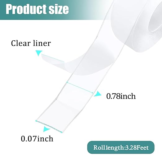 Maine 0.08inch Thick * 0.78 inch Wide Strong and Seamless, Highly Transparent Nano Glue Strong Adhesive Double-Sided Tape Wholesale (10, 3.28ft)
