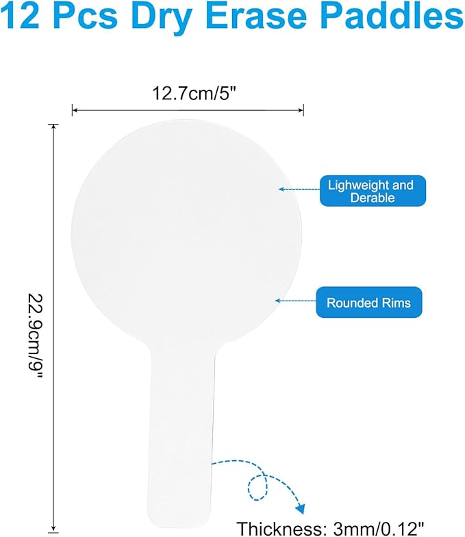 PATIKIL 9x5in Thickened Dry Erase Paddles, 12Pcs Handheld Double Side Circle Answer Paddle Dry Erase Boards for Voting Game Teaching Classroom Office Party