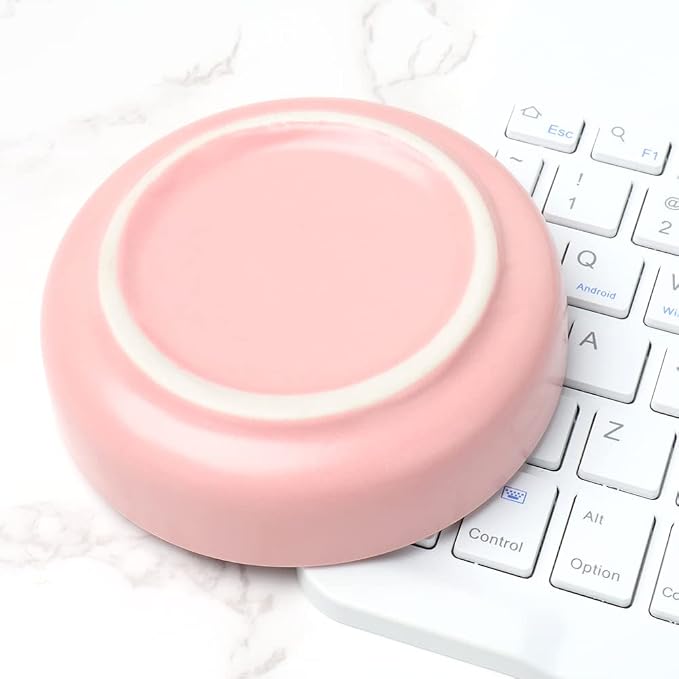 MEI YI TIAN Small Ceramic Paperclip Holder for Desk, Round Paper Clip Holder Push Pin Organizer Macaron Pink Paper Clip Dispenser Desktop Organizer Cute Storage Plate Desk Accessories
