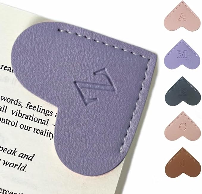 Personalized Leather Book Marks, Heart Bookmark, Unique Cute Handmade Letter Bookmarks Accessories for Reading Women, Teacher, Student, Book Lovers Book Mark Gifts (Purple, Z)