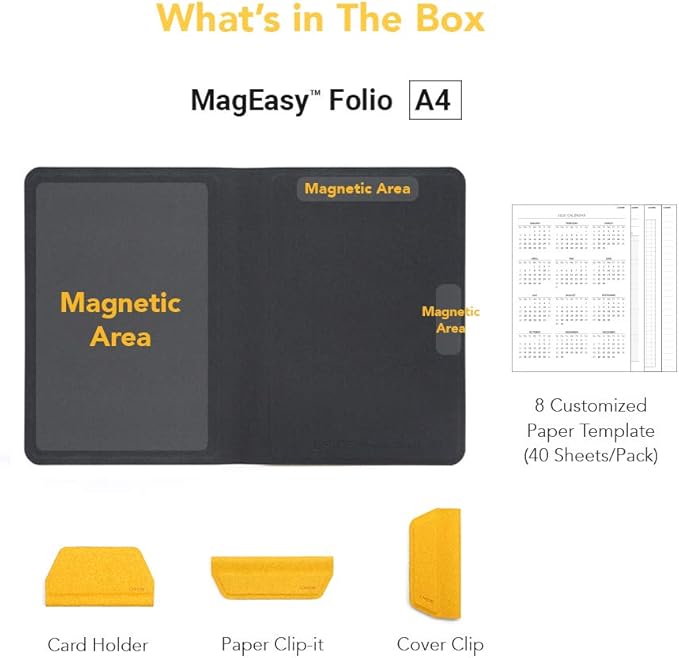 LHiDS Magnetic Business Portfolio Lite Resume Padfolio Organizer with Clipboard, Paper Clip, Writing Pad, Pen/Card Holder, Magnetic Closure for Work, School and More (Yellow, A4/Letter)