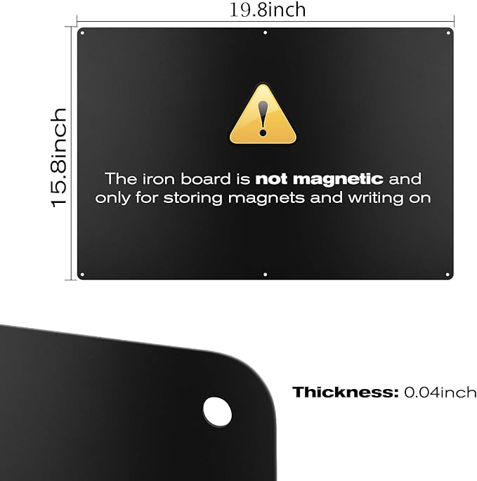 16" x 20" Magnetic Board, Black Magnet Bulletin Board to Display Magnetic Letters, Metal Board for Wall, Refrigerator Photo, with Dual Lock Tape and Screws, Marker Pen