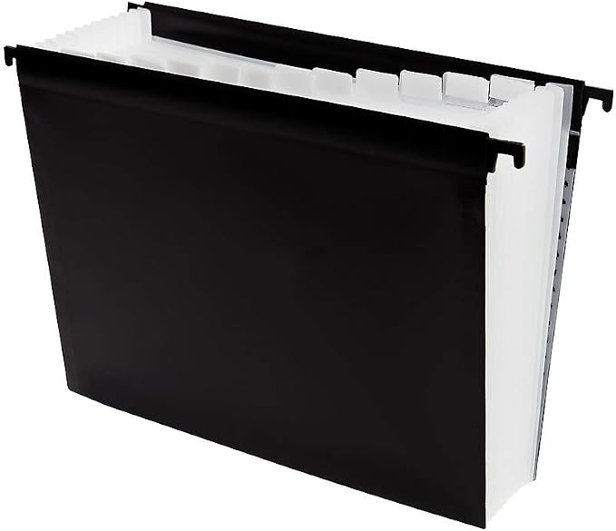 Staples Poly Expanding Hanging File Folder, 12‑Pocket Letter‑Size Accordion File with Jan–Dec Index, Durable Poly Construction, Black