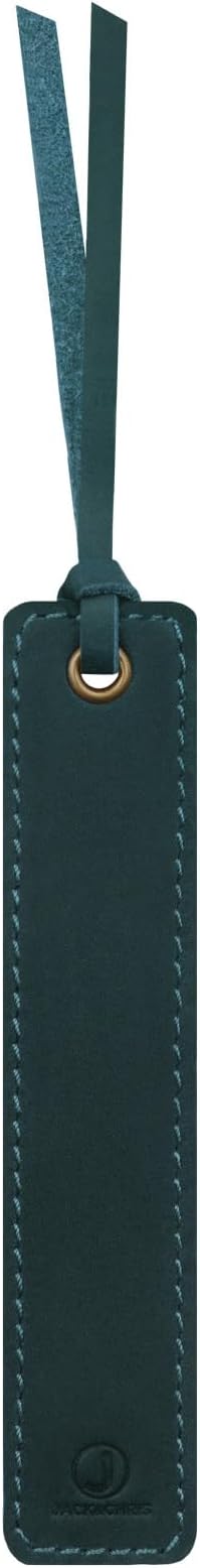 Jack&Chris Genuine Leather Bookmark, Thin Handmade Stitched Bookmarks for Women Men, Classic Style Book Accessories Gifts for Book Lovers Students Writers Readers Teens Adults, Blue