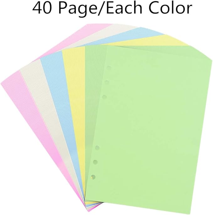 Lined Refill Paper, 200 Colored Ruled Pages for A5 Refillable 6-Ring Binder Notebook Journal Planner Organizer Insert, 120 GSM Thick Loose Leaf Paper