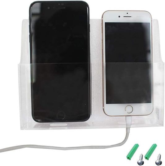 Acrylic Wall Mount Desk Organizer Storage Box for Cell Phones Holder in Home Office (2 Grid)