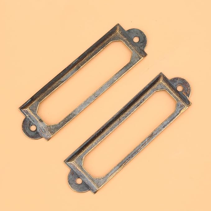 20PCS Metal Drawer Label Holders, Retro Exquisite File Cabinet Label Frames Card Tag Label Holder with Screws for Office Drawers Shelves (Bronze Color)