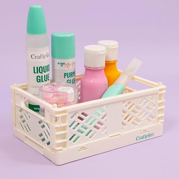 Craftelier - Box for Organisation and Storage of Craft Materials | Foldable and Stackable Design | Small Size - Open Box Measures 13,5 x 9,5 x 9,5 x 5,5 cm - Colour White