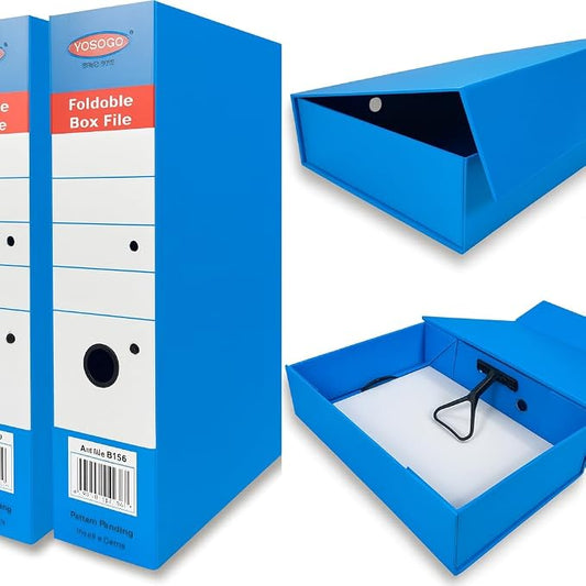 Blue Folding Box File Binder Folder - Portable and Convenient Document Organizer with Magnetic Closure - Instantly Fold and Unfold to Save Space. Made from Eco-Friendly Recycled Carboard (2)