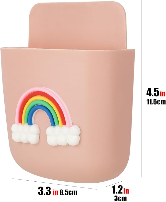 Universal Remote Control Holder Adhesive Wall Mount Pink Storage Organizer Box Phone Charging Holder Pencil Storage Containers for Home Office School Supply Orgaizers Gift 3 Pack (Rainbow)