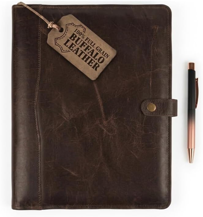 PIDAVLIYA'S Leather Portfolio, Leather Binder with Pen, Leather Portfolio for Men and Women, Leather Padfolio, Leather Folder, Portfolio Binder, Business Portfolio Men and Women (Brown)