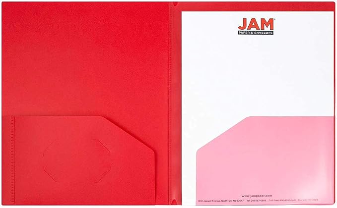JAM PAPER Heavy Duty Plastic Multi Pocket Folders - 6 Pocket Organizer - Red - 2/Pack