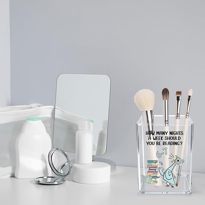 Funny 67 Teacher Acrylic Cosmetic Pencil Pen Holder Cup Best Teacher Gifts Idea How Many Nights A Week Should You Be Reading Cute Decor for Home Office Desk Vanity Organizers and Accessories