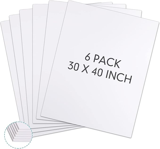 Kathfly 6 Pack Large White Foam Boards 30 x 40 x 3/16" Thick Acid Free Foam Core Board Double Sided Rigid Poster Foamboard for Art Craft Projects Presentation Signage Painting Wedding School Display