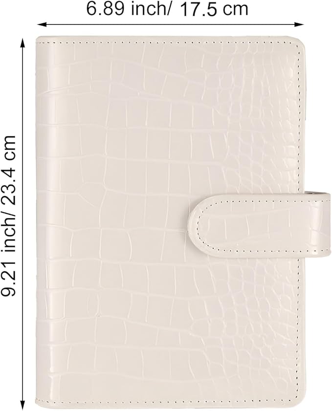 A5 Leather 6 Ring Binder - Crocodile Pattern Planner Cover Refillable with 80 Lined Sheets for Budget,Journal,Money Organizer -Beige
