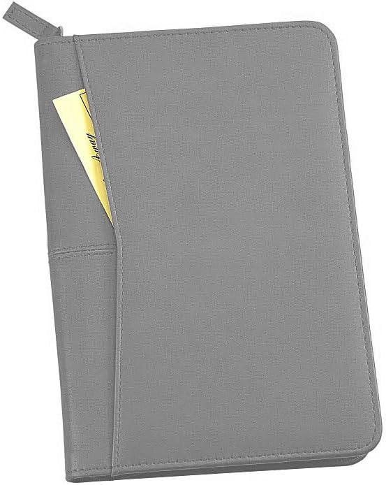Lcjtop Junior Business Padfolio - A5 PU Leather Portfolio Binder & Zippered Binder Folder with 5 x 8 Writing Pad and Interior Storage Pocket Executive Business Organizer for Women,Gray