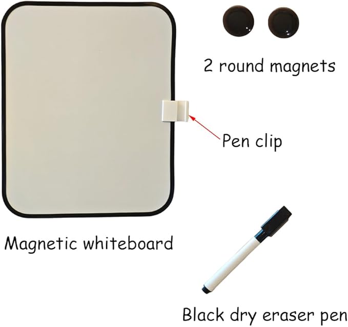 Magnetic Dry Erase Board, 6" X 8" White Board for Kids, Students, Fridge, Locker, Small White Board with Erasable Markers and 2 Magnets（Black）