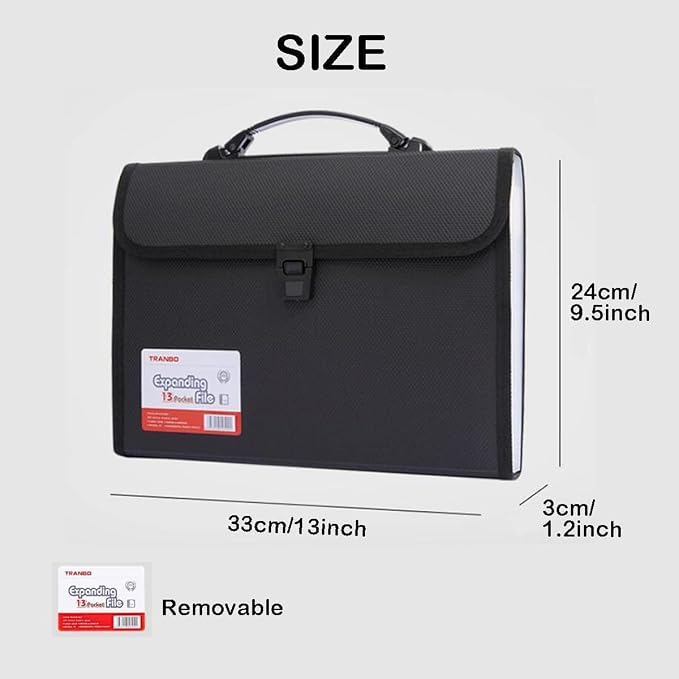 2 Pack 12 Pockets Accordion File Organizer with Handle, TRANBO Letter Size/A4 Expanding File Folder, Portable Paper Organizer, Expandable Plastic Document Organizer for Travel School Office