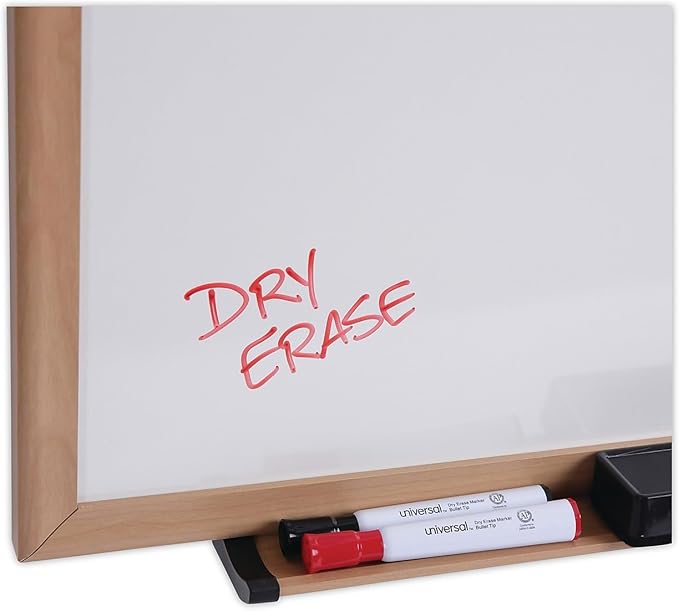 Universal Dry Erase Board, Melamine, 36 x 24, Oak Frame (UNV43619)