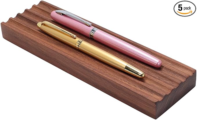 PH PandaHall Wooden Pen Tray 5 Groove Pens Holder 7.8x2.3x0.7inch Wave Pen Display Stand Rectangle Brown Desk Organizer Fountain Pens Holder for Home Office School Stationary Storage Supplies