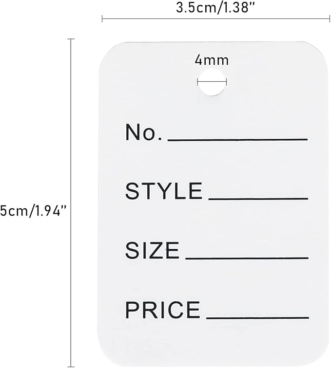 jijAcraft 1000Pcs Price Tags, White Clothing Tag for Retail, Small Kraft Paper Tags for Labeling Price, Size, Number, Writable Price Hangtag for Business Supplies Selling Jewlry, Clothes (1.9" X 1.4")