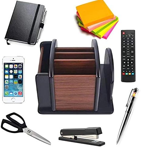 Belee Wooden Revoling Office Supply Caddy Desk Pencil Holder Storage Wood Spinning Desktop Organizer Remote Control Supplies Storage Rack(360 carousel)