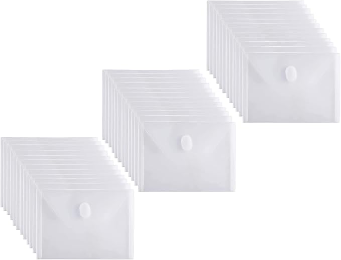 5x7 Small Plastic Envelopes Receipt Check Storage File Holder Case 36 Pack Hook & Loop Closure (clear-36 Pack)