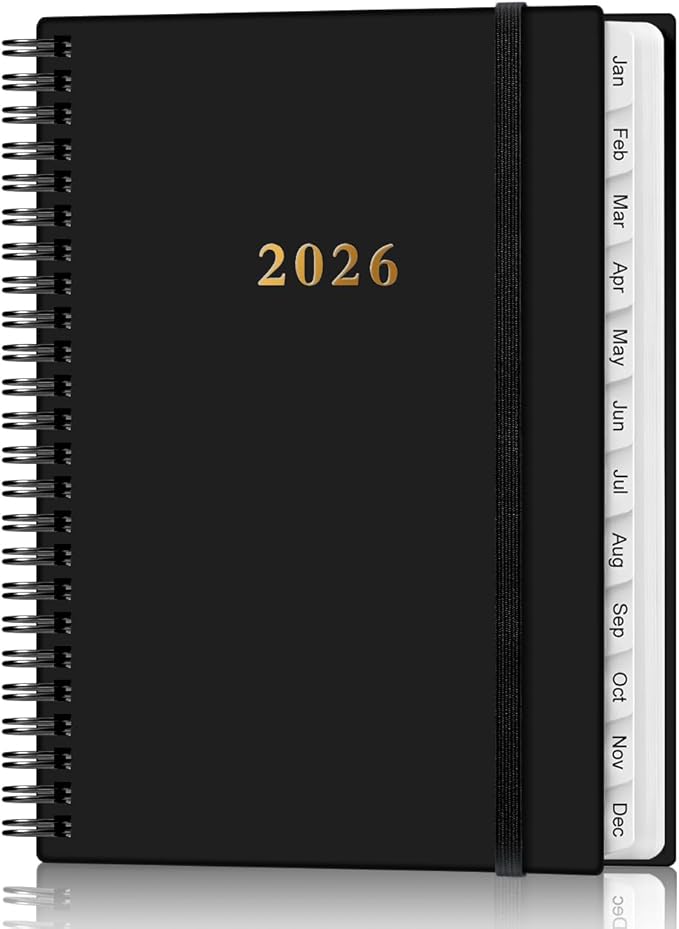 2026 Planner - Planner 2026 from January 2026 - December 2026, Weekly & Monthly Planner Spiral Bound with 12 Monthly Tabs, Inner Pocket, 6.4" x 8.5", Black-B